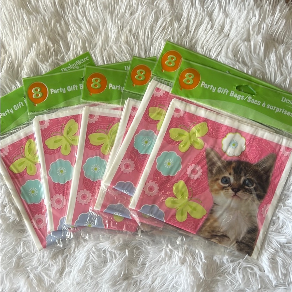 DesignWare Pink Kitten/Cat Party Favor Treat Gift Bags. 6 Sets of 8 bags
